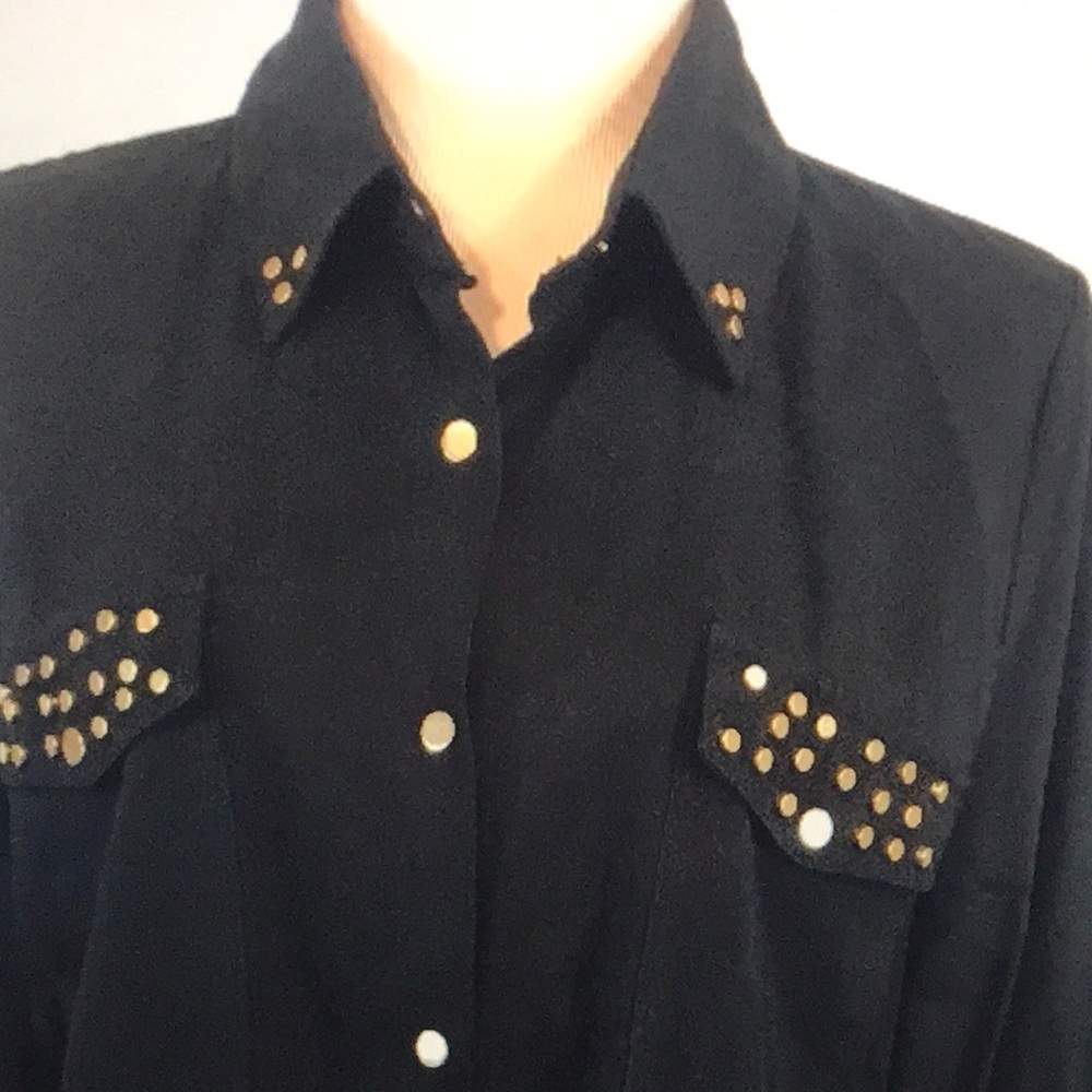 EPIQUE MOI black button down gold studded shirt M